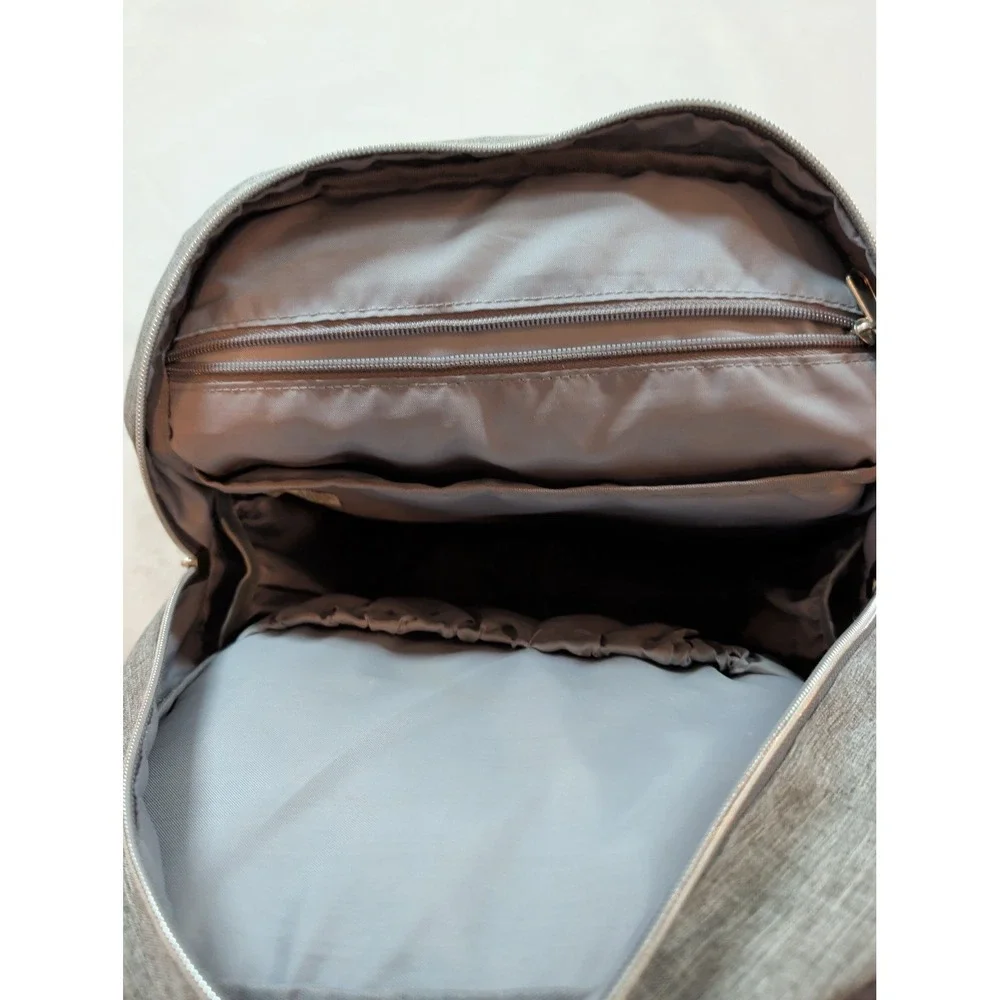 Trend Lab Gray Diaper Bag Backpack‎ Heathered Fabric Brown Trim 178-60771
